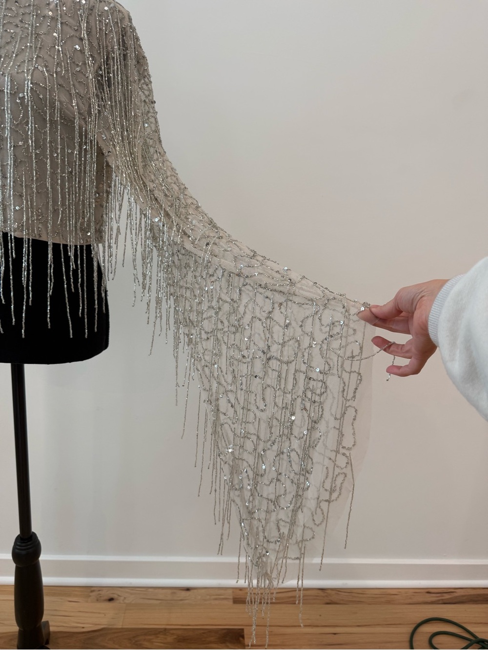 Nasty Gal Silver Beaded Fringe Top | Sequin Embellished Statement Blouse | US 8 - Picture 2 of 5